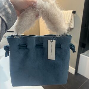 NWT Anthropologie Blue Mini Bag with Faux Fur Detail